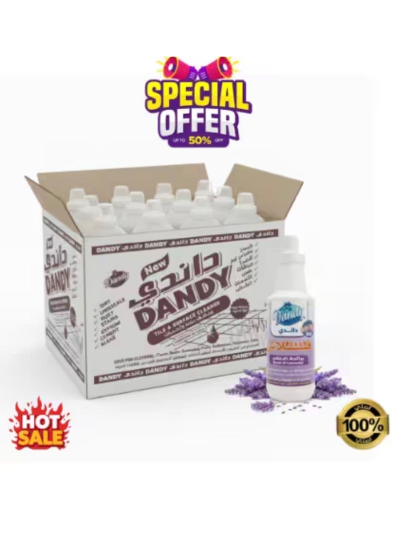 A carton of Flash Dandy disinfectant and cleaner with full protection, featuring a pleasant lavender scent. Free from smoke and unpleasant odors, made in Saudi Arabia